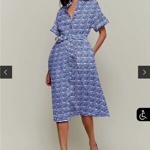 Tucker Sarah Shirtdress, Blue and White Midi Dress, L